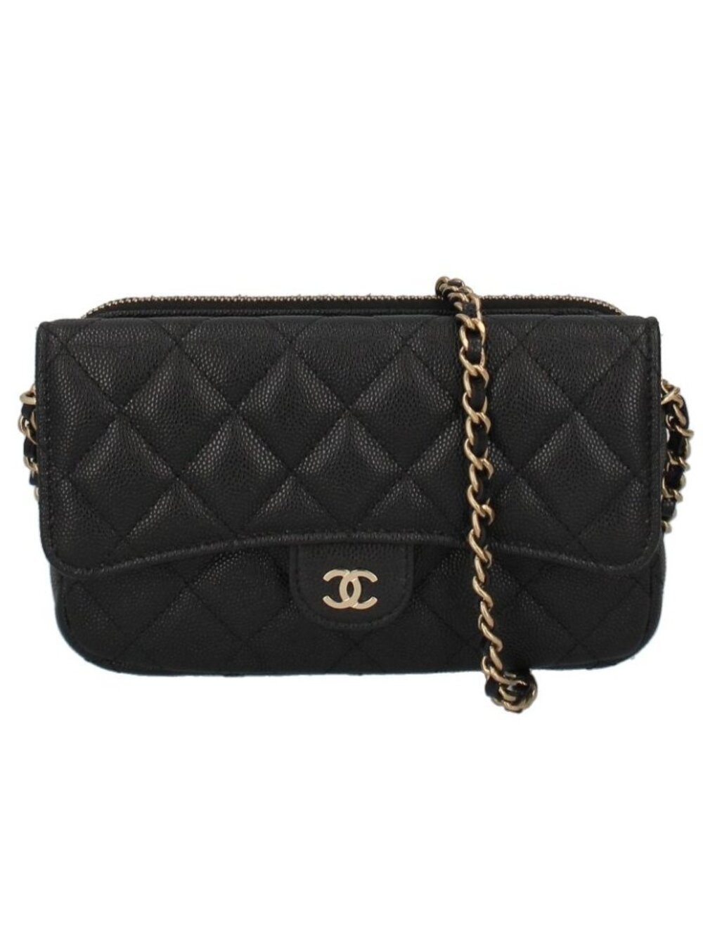 Chanel Flap Phone Case Chain Wallet Caviar Leather Shoulder Bag Black